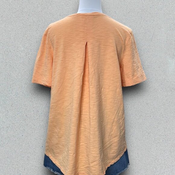 Chicos Slub V-Neck Tee Womens Large Peach Orange Pleated Back Cotton Modal Blend - Picture 3 of 10